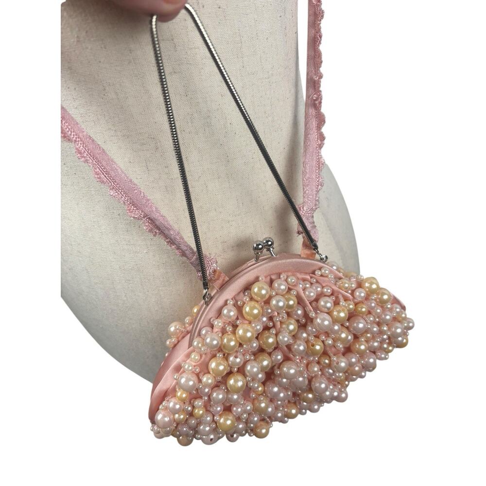 Carolee Antique Vintage Pink Ivory Pearl Kiss Lock Evening Bridal Wedding Purse - Picture 8 of 9